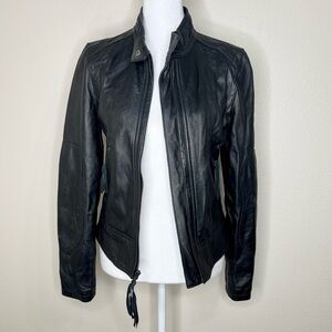 Street Legal Black Leather Full Zip Tassel Motorcycle Racer Biker Jacket Sz S